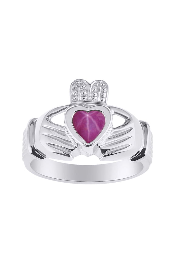 Rings Sterling Silver Claddah Love, Loyalty & Friendship Heart 6MM Gem Irish Wedding Band Claddagh Rings July Star Ruby Jewelry Size 7