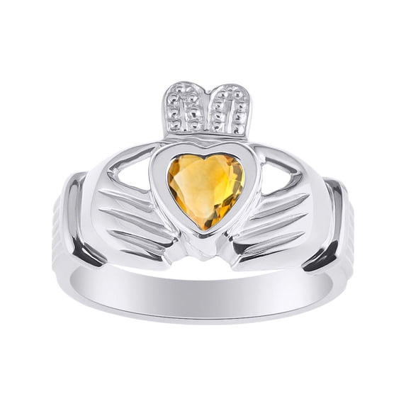 RYLOS Rings Sterling Silver Claddah Love, Loyalty & Friendship Heart 6MM Gem Irish Wedding Band Claddagh Rings November Citrine Jewelry Size 9