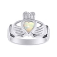 thumbnail image 1 of RYLOS Rings Sterling Silver Claddah Love, Loyalty & Friendship Heart 6MM Gem Irish Wedding Band Claddagh Rings October Opal Jewelry Size 9, 1 of 8