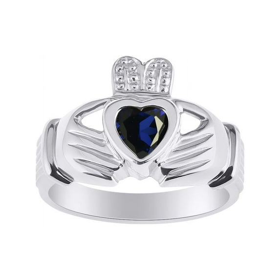 RYLOS Rings 14K White Gold Claddah Love, Loyalty & Friendship Heart 6MM Gem Irish Wedding Band Claddagh Rings September Sapphire Jewelry Size 9