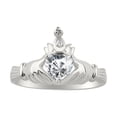 thumbnail image 1 of RYLOS Rings Sterling Silver Claddah Love, Loyalty & Friendship Ring Heart 6MM Gemstone & Diamond Claddagh Rings April White Topaz Jewelry Size 9, 1 of 7