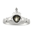 thumbnail image 1 of RYLOS Rings 14K White Gold Claddah Love, Loyalty & Friendship Ring Heart 6MM Gemstone & Diamond Claddagh Rings March Black Star Sapphire Jewelry Size 7, 1 of 7