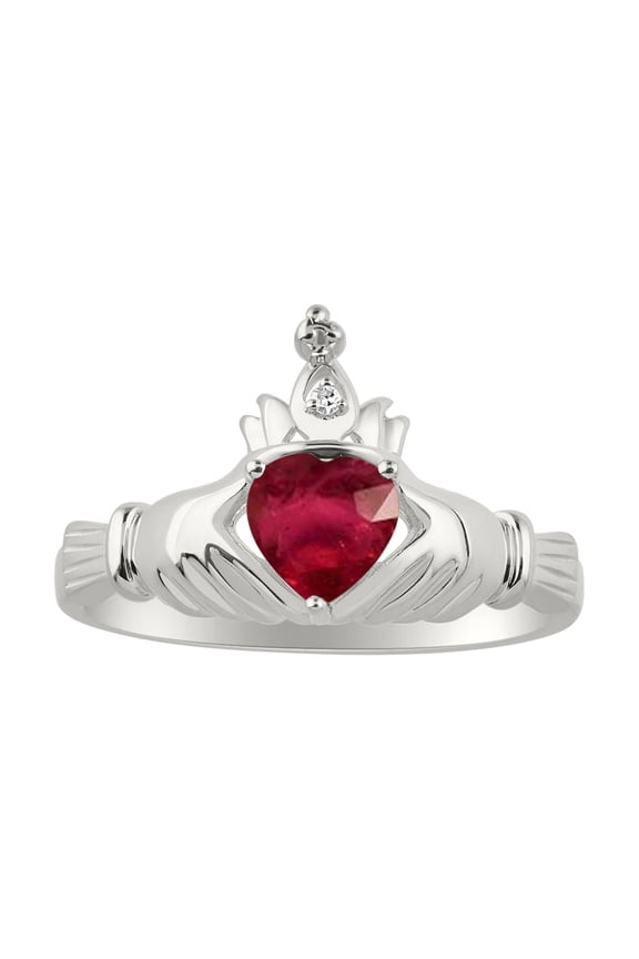 Rings Sterling Silver Claddah Love, Loyalty & Friendship Ring Heart 6MM Gemstone & Diamond Claddagh Rings July Ruby Jewelry Size 10