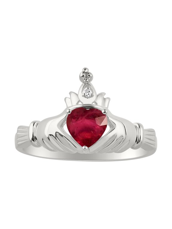 Rings Sterling Silver Claddah Love, Loyalty & Friendship Ring Heart 6MM Gemstone & Diamond Claddagh Rings July Ruby Jewelry Size 11