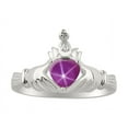 thumbnail image 1 of RYLOS Rings Sterling Silver Claddah Love, Loyalty & Friendship Ring Heart 6MM Gemstone & Diamond Claddagh Rings July Star Ruby Jewelry Size 9, 1 of 7