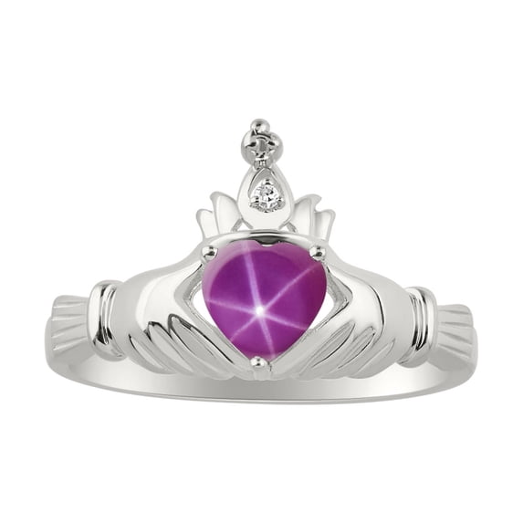 RYLOS Rings Sterling Silver Claddah Love, Loyalty & Friendship Ring Heart 6MM Gemstone & Diamond Claddagh Rings July Star Ruby Jewelry Size 9
