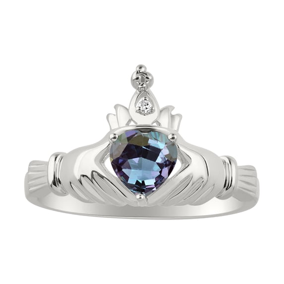 RYLOS Rings 14K White Gold Claddah Love, Loyalty & Friendship Ring Heart 6MM Gemstone & Diamond Claddagh Rings June Alexandrite Jewelry Size 13