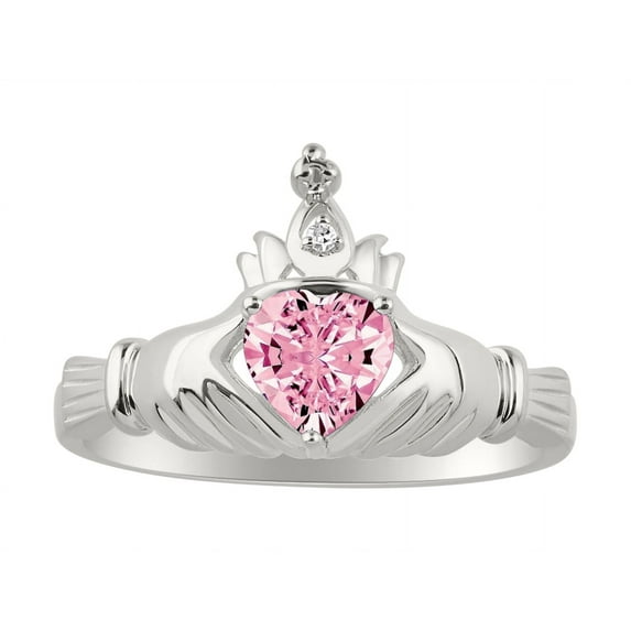 RYLOS Rings Sterling Silver Claddah Love, Loyalty & Friendship Ring Heart 6MM Gemstone & Diamond Claddagh Rings October Pink Ice Jewelry Size 10