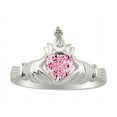 thumbnail image 1 of RYLOS Rings Sterling Silver Claddah Love, Loyalty & Friendship Ring Heart 6MM Gemstone & Diamond Claddagh Rings October Pink Ice Jewelry Size 5, 1 of 7