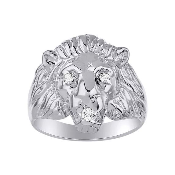 RYLOS Rings Sterling Silver Lion Head Ring Diamonds in Eyes & Gemstone Mouth Fun Designer Rings Diamond Jewelry Size 7