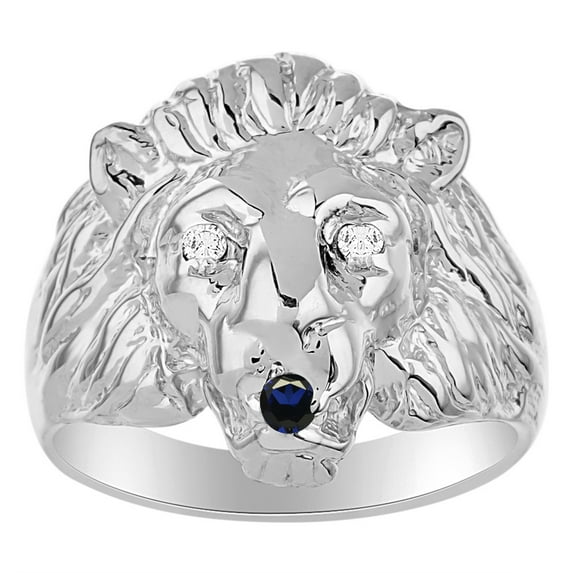RYLOS Rings Sterling Silver Lion Head Ring Amazing Conversation Starter Diamonds Eyes & Sapphire Mouth Rings Size 10
