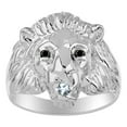 thumbnail image 1 of RYLOS Rings Sterling Silver Lion Head Ring Black Diamonds Eyes & Gemstone Mouth Fun Designer Rings Aquamarine Jewelry Size 11, 1 of 7