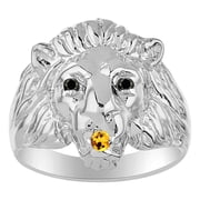 RYLOS Rings Sterling Silver Lion Head Ring Black Diamonds Eyes & Gemstone Mouth Fun Designer Rings Citrine Jewelry Size 7