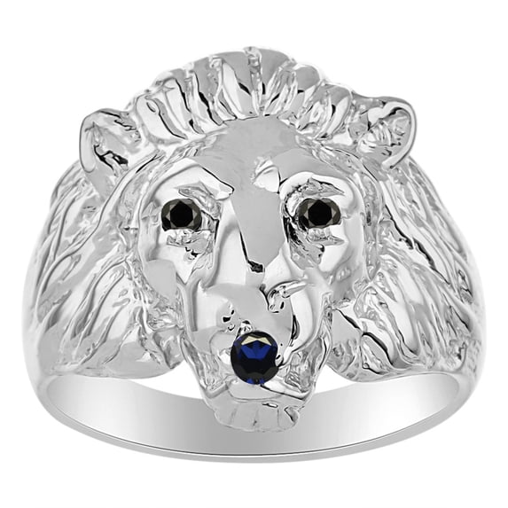 RYLOS Rings Sterling Silver Lion Head Ring Black Diamonds Eyes & Gemstone Mouth Fun Designer Rings Sapphire Jewelry Size 7