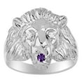 thumbnail image 1 of RYLOS Rings Sterling Silver Lion Head Ring Diamonds in Eyes & Gemstone Mouth Fun Designer Rings Amethyst Jewelry Size 6, 1 of 8