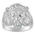 thumbnail image 1 of RYLOS Rings Sterling Silver Lion Head Ring Diamonds in Eyes & Gemstone Mouth Fun Designer Rings Blue Topaz Jewelry Size 10, 1 of 8