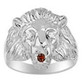 thumbnail image 1 of RYLOS Rings Sterling Silver Lion Head Ring Diamonds in Eyes & Gemstone Mouth Fun Designer Rings Garnet Jewelry Size 12, 1 of 8