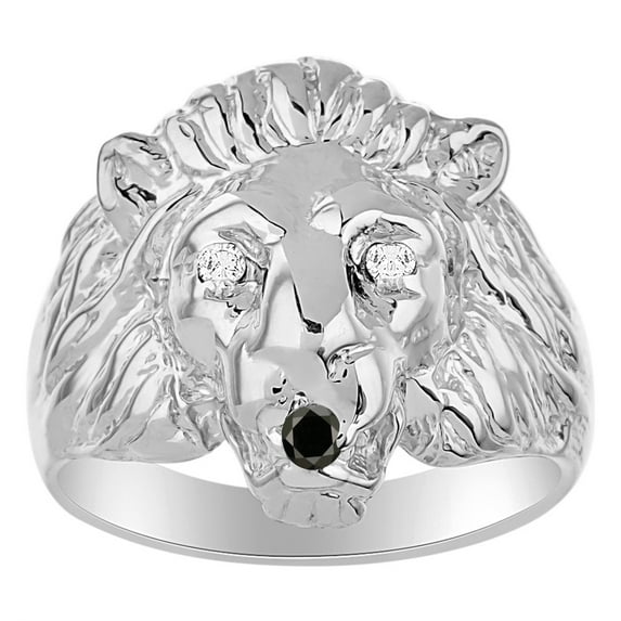 RYLOS Rings Sterling Silver Lion Head Ring Diamonds in Eyes & Gemstone Mouth Fun Designer Rings Onyx Jewelry Size 11