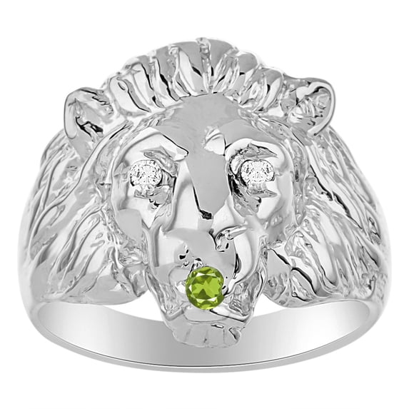 RYLOS Rings Sterling Silver Lion Head Ring Diamonds in Eyes & Gemstone Mouth Fun Designer Rings Peridot Jewelry Size 13