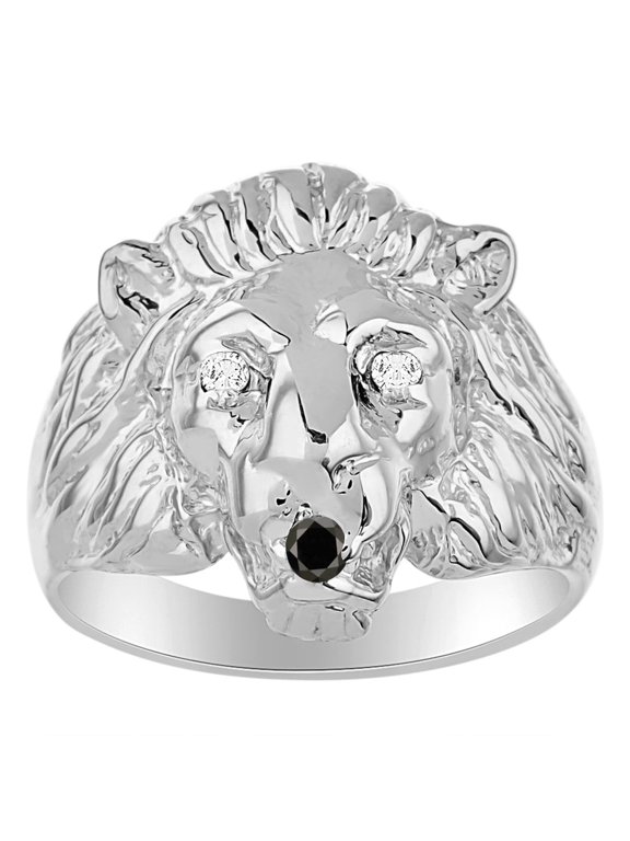Rings Sterling Silver Lion Head Ring Genuine Diamonds in Eyes & Color Stone Birthstones in Mouth Fun Designer Black Diamond Rings For Men / Women Gold Rings BLACK DIAMONDJewelry Pinky Ring