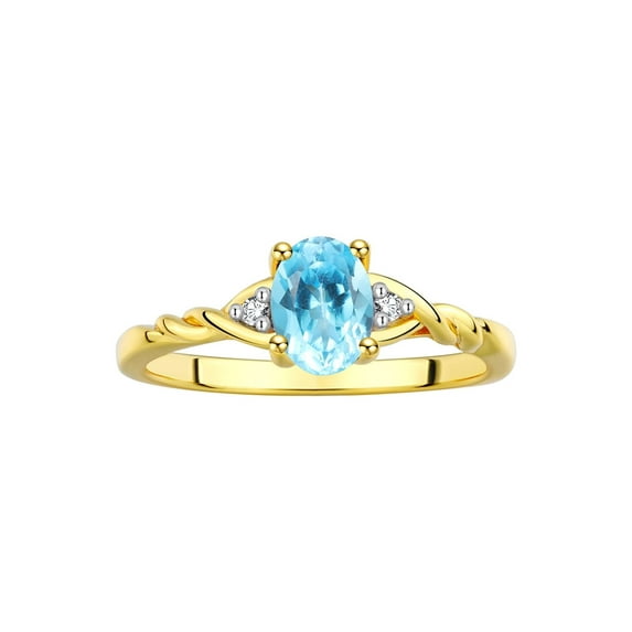 RYLOS Rings for Women 14K Gold Plated Silver Classic Style Birthstone Ring 7X5MM Oval Gemstone & Diamonds December Blue Topaz Jewelry for Women Size 5