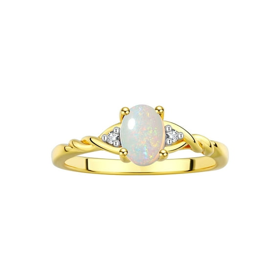RYLOS Rings for Women 14K Gold Plated Silver Classic Style Birthstone Ring 7X5MM Oval Gemstone & Diamonds October Opal African Jewelry for Women Size 9