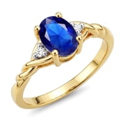 RYLOS Rings for Women 14K Gold Plated Silver Classic Style Birthstone Ring 7X5MM Oval Gemstone & Diamonds September Sapphire Jewelry for Women Size 10