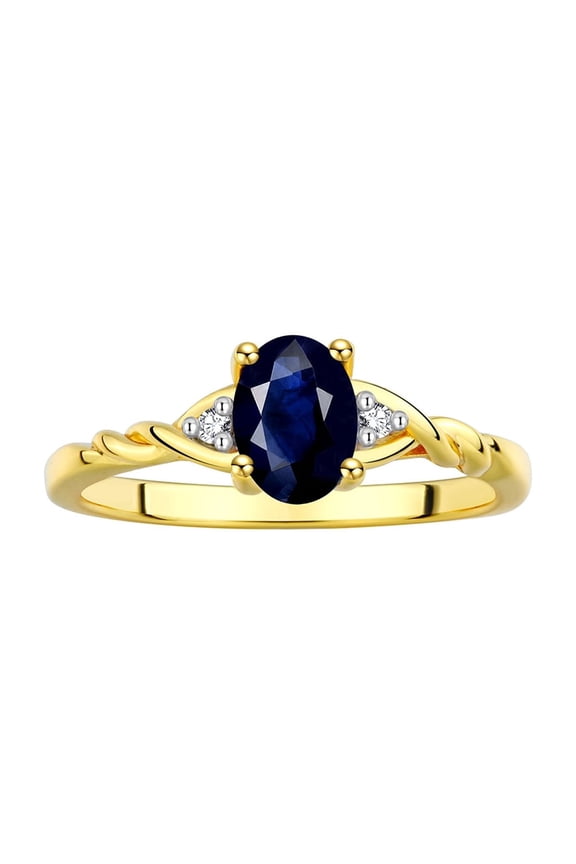 Rings for Women 14K Gold Plated Silver Classic Style Birthstone Ring 7X5MM Oval Gemstone & Diamonds September Sapphire Jewelry for Women Size 10