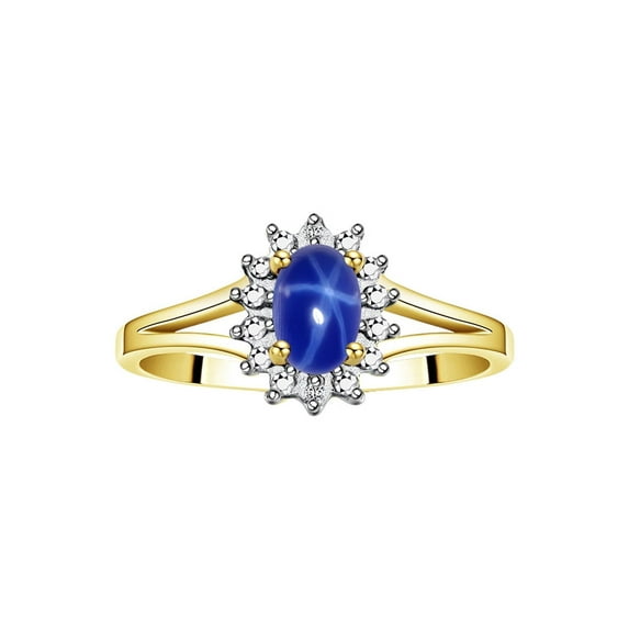 RYLOS Rings for Women 14K Gold Plated Silver Halo of Diamond Birthstone Ring 6X4MM Gemstone Exotic Blue Star Sapphire Jewelry for Women Sterling Silver Rings for Women Size 5,6,7,8,9,10 Size 5