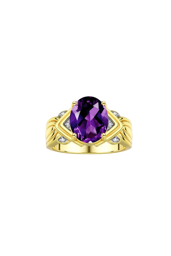 Rings for Women 14K Gold Plated Silver Ring 12X10MM Gemstone & Diamonds Great Ring for Middle or Pointer Finger February Amethyst Jewelry Size 5