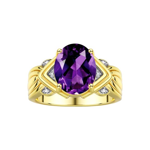 RYLOS Rings for Women 14K Gold Plated Silver Ring 12X10MM Gemstone & Diamonds Great Ring for Middle or Pointer Finger February Amethyst Jewelry Size 5