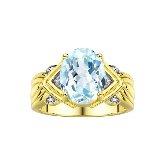 RYLOS Rings for Women 14K Gold Plated Silver Ring 12X10MM Gemstone & Diamonds Great Ring for Middle or Pointer Finger March Aquamarine Jewelry Size 5