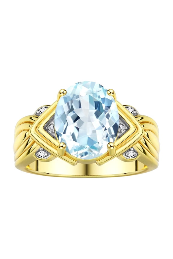 Rings for Women 14K Yellow Gold Ring 12X10MM Gemstone &  Diamonds Great Ring for Middle or Pointer Finger March Aquamarine Jewelry Size 6