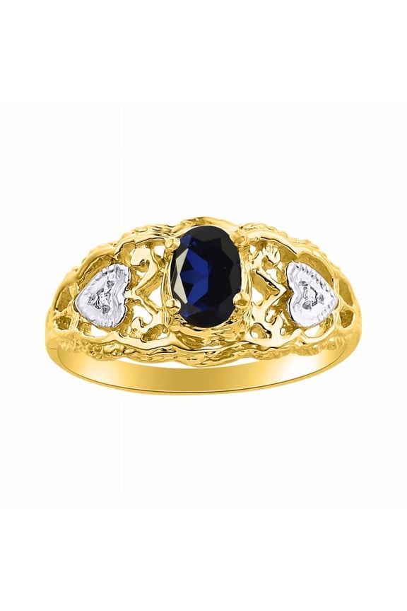 Rings for Women 14K Gold Plated Silver Ring Filigree Heart Birthstone Ring 6X4MM Gemstone & Diamonds September Sapphire Jewelry for Women Size 6