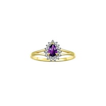 RYLOS Rings for Women 14K Gold Plated Silver Ring Halo of Diamonds Birthstone Ring 6X4MM Pear Shape Tear Drop Gemstone February Amethyst Jewelry for Women  Size 5
