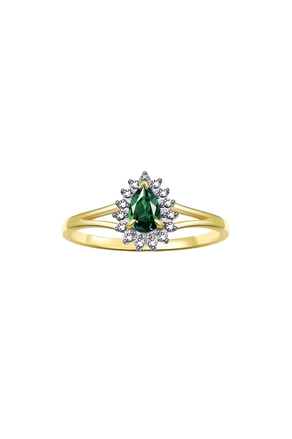 Rings for Women 14K Gold Plated Silver Ring Halo of Diamonds Birthstone Ring 6X4MM Pear Shape Tear Drop Gemstone September Green Sapphire Jewelry for Women  Size 8