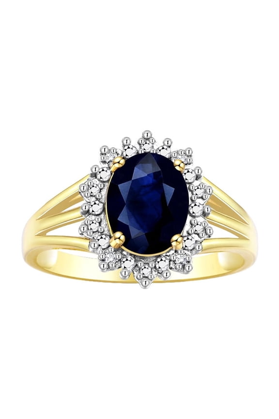 Rings for Women 14K Gold Plated Silver Ring Princess Diana Inspired 9X7MM Gemstone & Halo of Diamonds September Sapphire Jewelry for Women Size 5