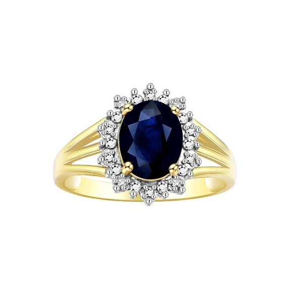 RYLOS Rings for Women 14K Gold Plated Silver Ring Princess Diana Inspired 9X7MM Gemstone & Halo of Diamonds September Sapphire Jewelry for Women Size 7