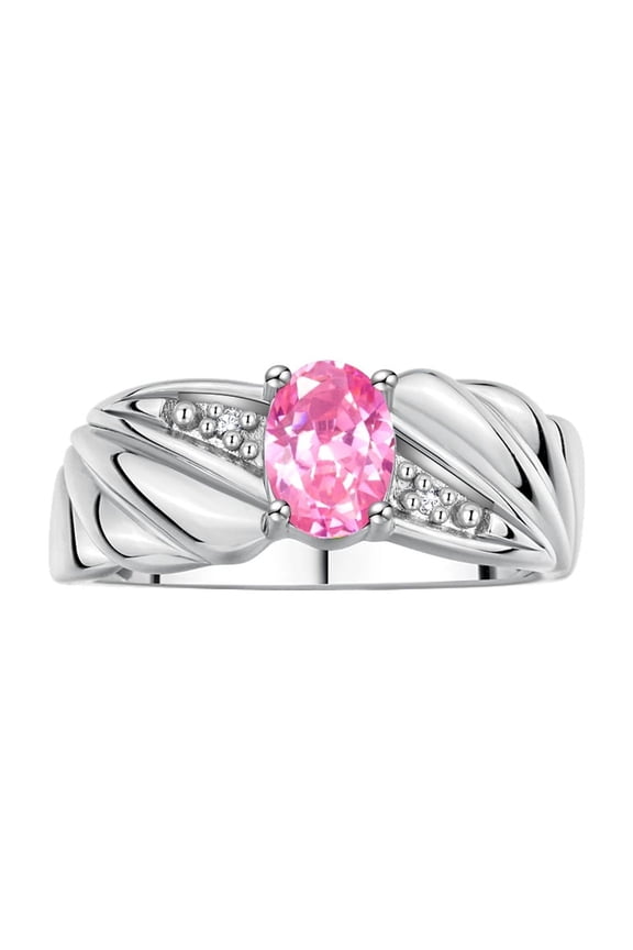 Rings for Women 14K White Gold Angel Wing Birthstone Ring 7X5MM Gemstone & Diamonds June Pink Ice Jewelry for Women Gold Rings For Women Size 6