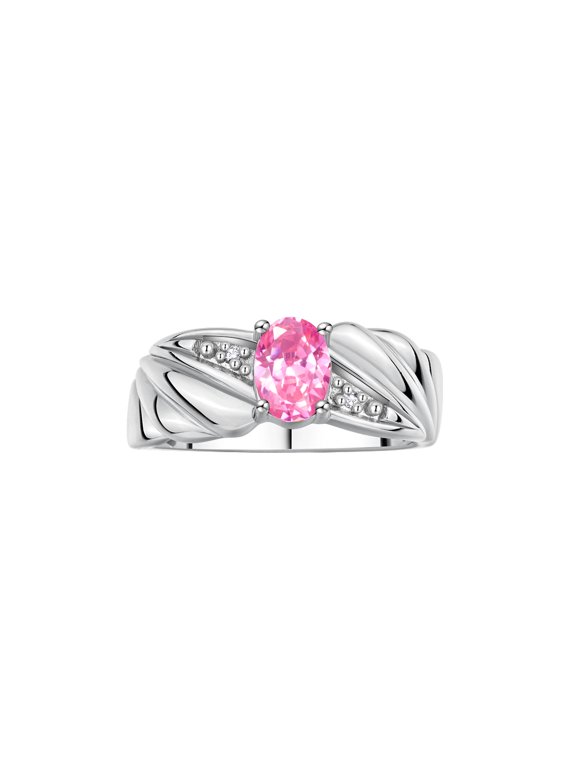 Rings for Women 14K White Gold Angel Wing Birthstone Ring 7X5MM Gemstone & Diamonds June Pink Ice Jewelry for Women Gold Rings For Women Size 9