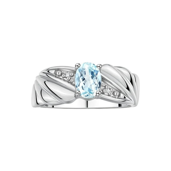 RYLOS Rings for Women 14K White Gold Angel Wing Birthstone Ring 7X5MM Gemstone & Diamonds March Aquamarine Jewelry for Women Gold Rings For Women Size 7