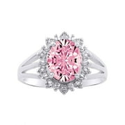 RYLOS  Rings for Women Sterling Silver Ring Princess Diana Inspired 9X7MM Gemstone & Halo of Genuine Diamonds  October Pink Ice Jewelry for Women Sterling Silver Rings for Women Size 5,6,7,8,9,10
