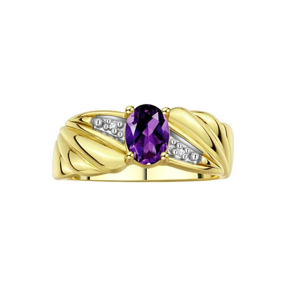 RYLOS Rings for Women 14K Gold Plated Silver Angel Wing Birthstone Ring 7X5MM Gemstone & Diamonds February Amethyst Jewelry for Women Size 5
