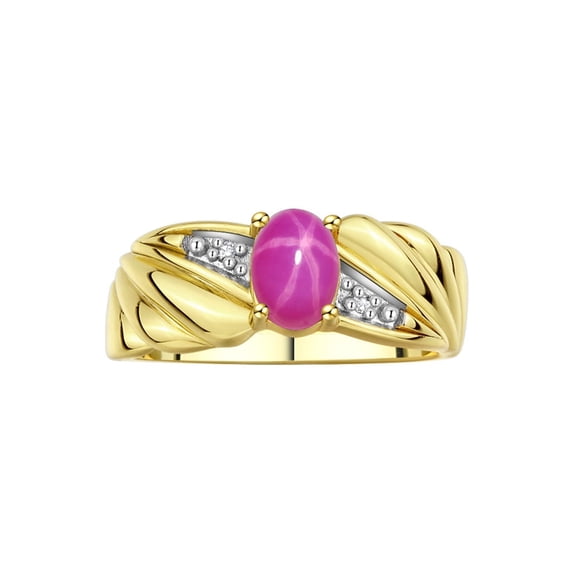RYLOS Rings for Women 14K Gold Plated Silver Angel Wing Birthstone Ring 7X5MM Gemstone & Diamonds July Star Ruby Jewelry for Women Size 10