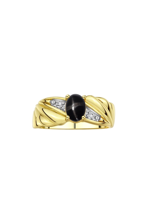 Rings for Women 14K Gold Plated Silver Angel Wing Ring 7X5MM Gemstone & Diamonds Black Star Sapphire Jewelry for Women Size 9