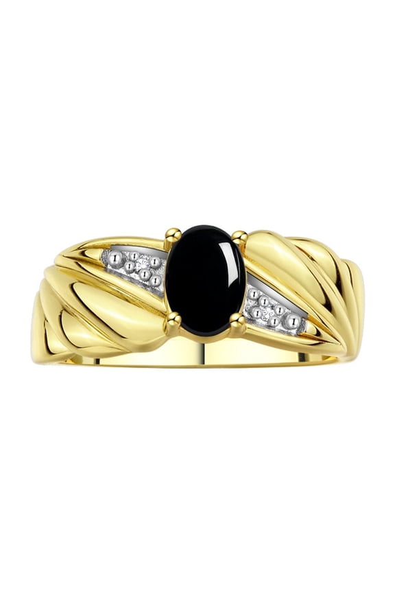 Rings for Women 14K Gold Plated Silver Angel Wing Ring 7X5MM Gemstone & Diamonds October Cabochon Onyx Jewelry for Women Size 10