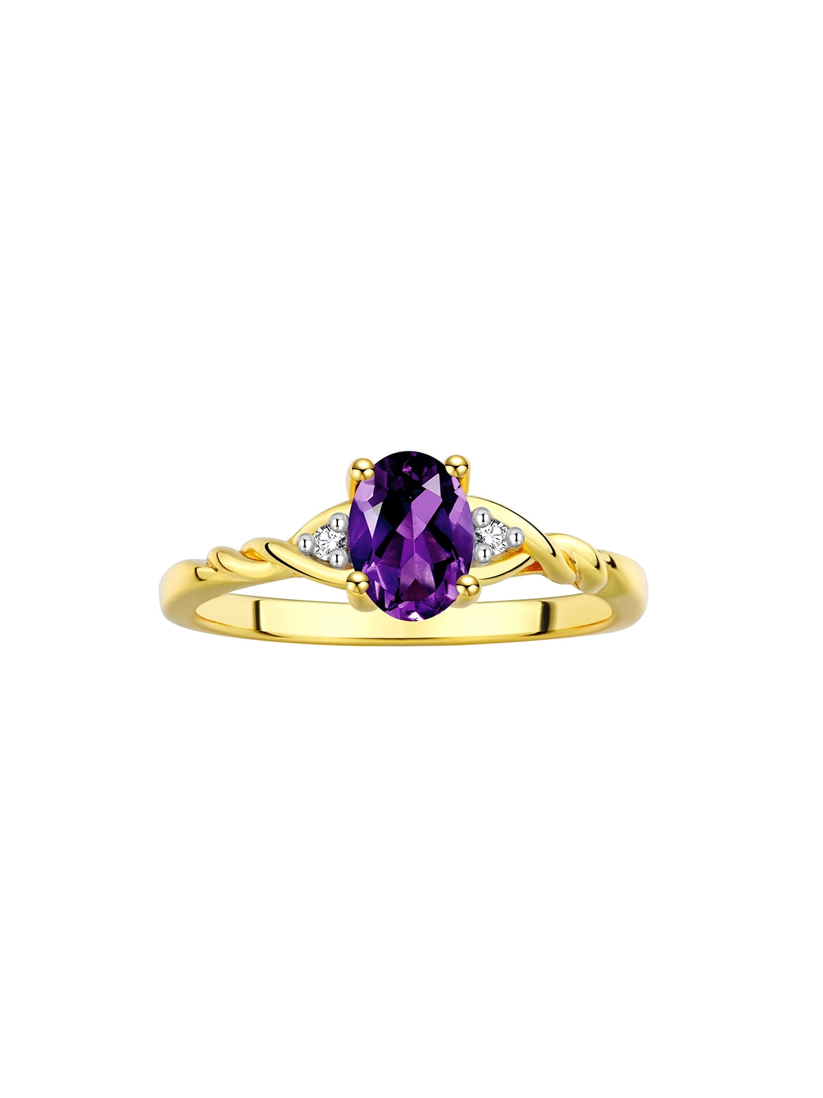 RYLOS Rings for Women 14K Gold Plated Silver Classic Style Birthstone Ring 7X5MM Oval Gemstone & Diamonds February Amethyst Jewelry for Women Size 9