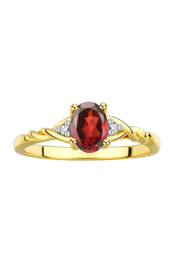 Rings for Women 14K Gold Plated Silver Classic Style Birthstone Ring 7X5MM Oval Gemstone & Diamonds January Garnet Jewelry for Women Size 6