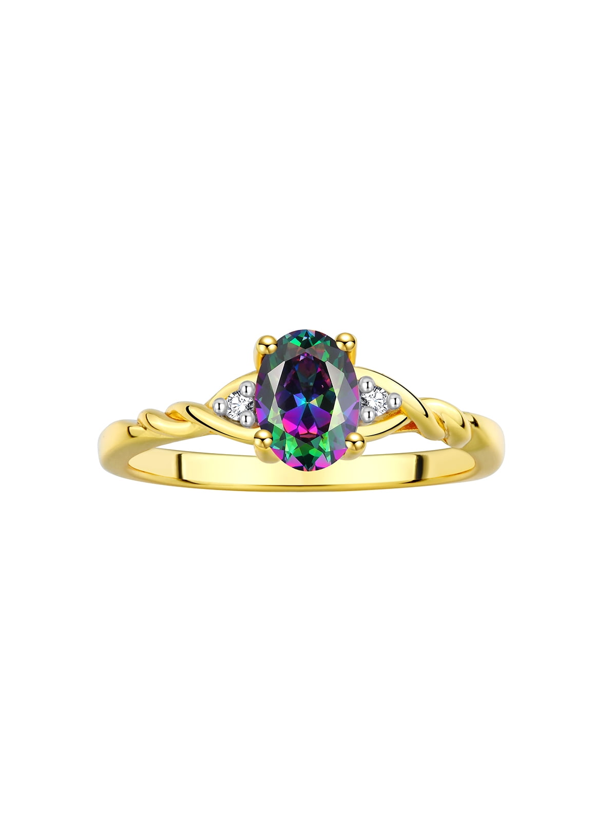 RYLOS Rings for Women 14K Gold Plated Silver Classic Style Birthstone Ring 7X5MM Oval Gemstone & Diamonds June Alexandrite Jewelry for Women Size 8
