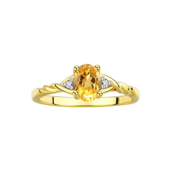 RYLOS Rings for Women 14K Gold Plated Silver Classic Style Birthstone Ring 7X5MM Oval Gemstone & Diamonds November Citrine Jewelry for Women Size 5
